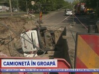Un șofer a căzut cu mașina de serviciu într-o groapă adâncă de 4 metri, semnalizată, în București