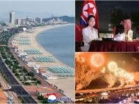 Kim Jong-Un, alături de soție și fiică, la inaugurarea unui nou resort de lux pe plajă. Imagini cu parada grandioasă. FOTO