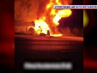 Scene îngrozitoare derulate în fața polițiștilor. Doi tineri au murit arși de vii, în mașina în care au gonit cu 185 km/oră