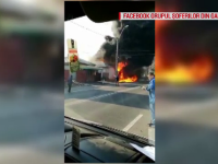 Incendiu puternic la un service auto din Galați