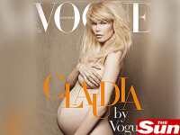 Claudia Schiffer, goala si insarcinata pe coperta Vogue!