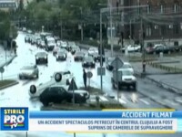 Accident spectaculos in Cluj. Incredibil, soferul a scapat nevatamat. VIDEO