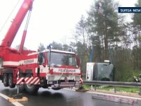 Accident grav in Germania. 11 persoane au fost ranite, 3 fiind in stare grava, dupa ce un autocar din Romania s-a rasturnat