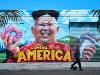 Graffiti cu chipul lui Kim Jong-un, în Los Angeles: „Vin în America”