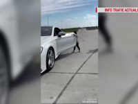 Momentul în care un băiat de 5 ani conduce o mașină de lux, la Craiova