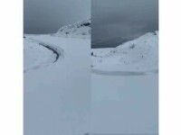 VIDEO. Peisaj de iarnă la jumătatea lunii mai, pe Transalpina. Stratul de zăpadă are câțiva centimetri