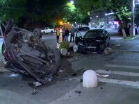Accident spectaculos în Capitală. Un bărbat s-a răsturnat cu mașina pe care a furat în timp ce era urmărit de poliție
