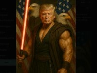Casa Albă, ținta ironiilor pe X. A pus o poză cu Donald Trump având o sabie laser ”Sith”, susținând că el nu este ”imperiul”