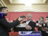 Dragnea le-a prezentat jurnaliștilor două valize cu dosare și gogoși