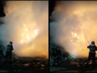Incendiu cu flăcări de 6 metri la o staţie de sortare a deşeurilor din Râmnicu Vâlcea