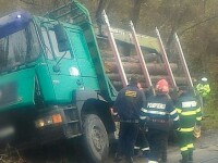 Camion cu lemne rasturnat