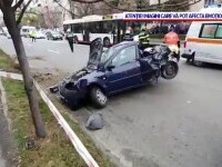 Scene incredibile în Pitești. Cum au scăpat cu viață un bărbat și fiica sa dintr-o mașină făcută zob