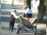 CAMERA DE SUPRAVEGHERE. Un politist din Slatina alearga dupa o caruta incarcata cu caramizi furate