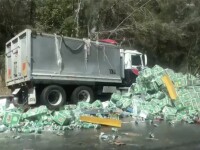 Mii de cutii de bere s-au împrăștiat pe o autostradă