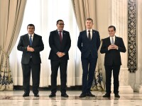 Presedintii PMP, Eugen Tomac, PRO Romania, Victor Ponta, USR, Dan Barna, si PNL, Ludovic Orban, participa la ceremonia publica de semnare a Acordului Politic National