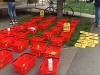 Protest cu zeci de coșuri de cumpărături, în fața ministerului Muncii: Cu salariul minim nu trăim, abia supravieţuim. VIDEO