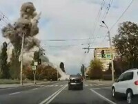 Momentul bombardamentului din Kiev, surprins cu o cameră de bord. Mașinile din trafic au întors imediat