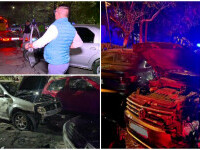 Accident grav în București. O șoferiță a pierdut controlul volanului și a lovit 13 mașini parcate pe o strădă