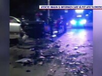 Momentul în care un șofer gonește pe sensul opus și se izbește violent de o mașină, în Iași. Șapte oameni au ajuns la spital