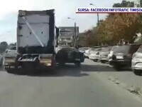 Imagini șocante în Timișoara. Un cap de TIR a târât o mașină peste 100 de metri. Explicația șoferului