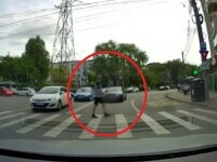 Un șofer inconștient a fost filmat în timp ce trece peste linia dublă continuă și este la un pas de a lovi un pieton, în Iași