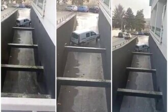 VIDEO. Un șofer a rămas înțepenit când ieșea din parcarea subterană. Imaginile filmate de un martor
