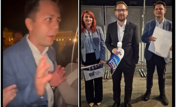 VIDEO. Campania electorală oficială din Timișoara a început cu scandal. Îmbrânceli și țipete cu membrii USR și aliații AUR