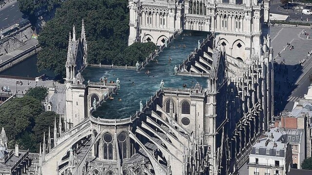 Piscină pe acoperișul Catedralei Notre Dame. Reacția francezilor. GALERIE FOTO - Imaginea 8