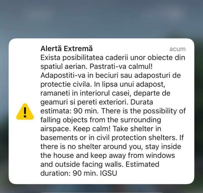 Mesaj RO-Alert în nordul judeţului Tulcea