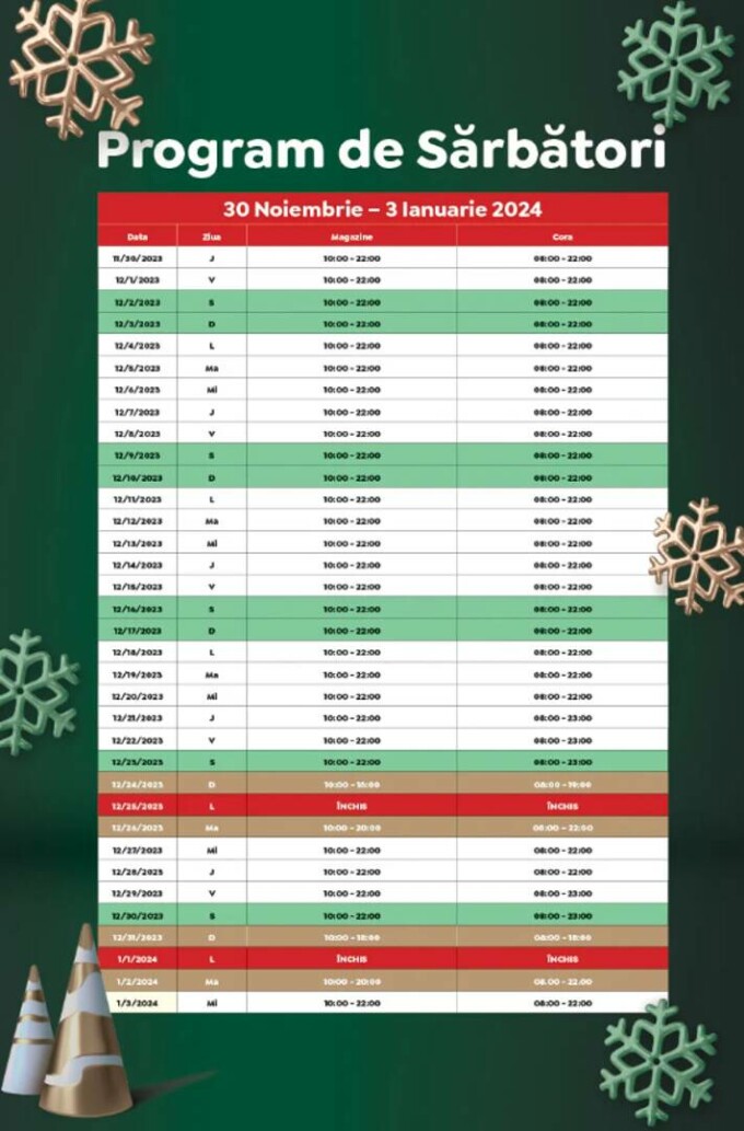 Program de Crăciun Sun Plaza