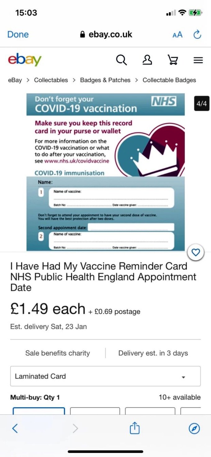 card de vaccinare fals ebay