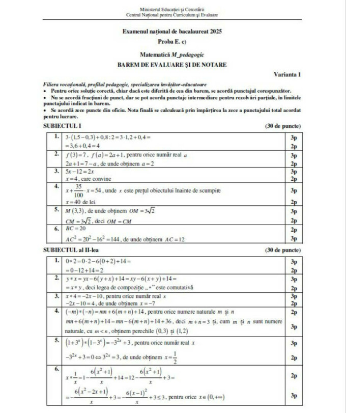 Barem matematica