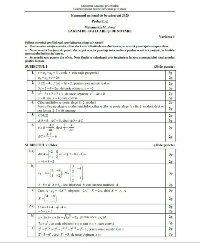 Barem matematica