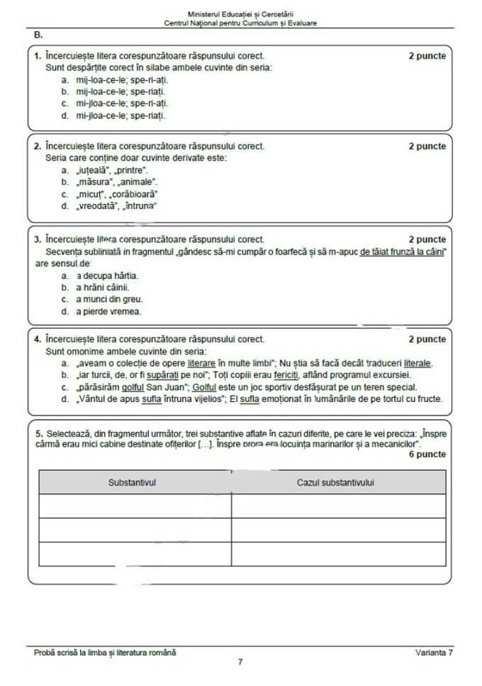 Subiectele la Evaluare Nationala 2025 limba romana