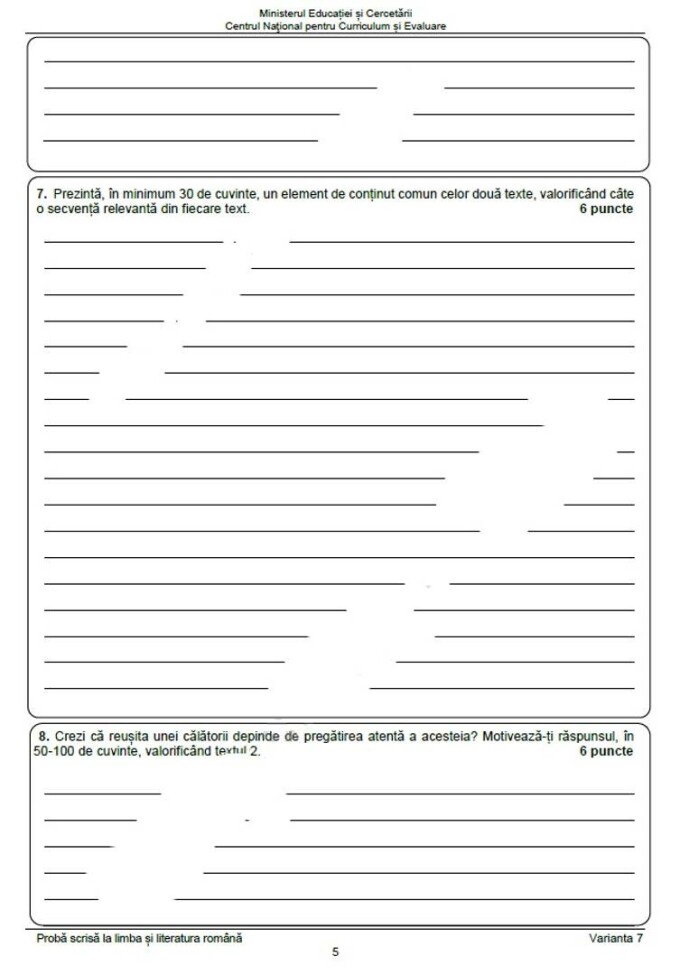 Subiectele la Evaluare Nationala 2025 limba romana