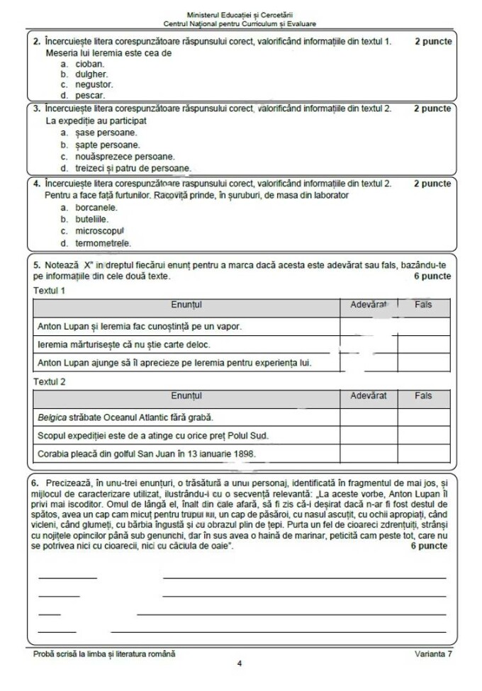 Subiectele la Evaluare Nationala 2025 limba romana