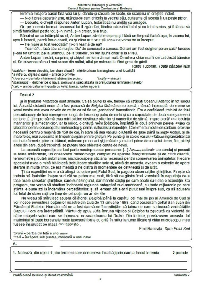 Subiectele la Evaluare Nationala 2025 limba romana
