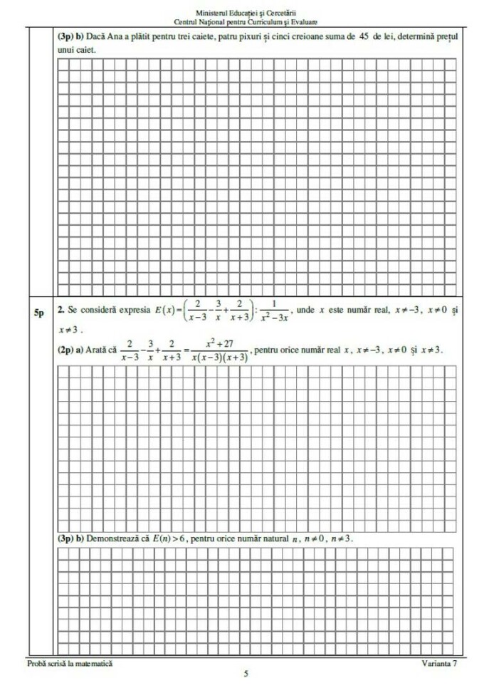 Subiecte matematică - evaluare nationala 2025