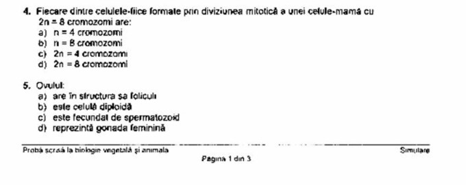 Subiecte Biologie Vegetală și animală Bac 2023