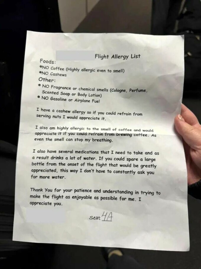 lista alergii avion