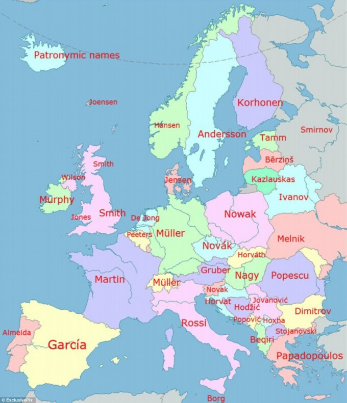 Popescu pe harta numelor din Europa