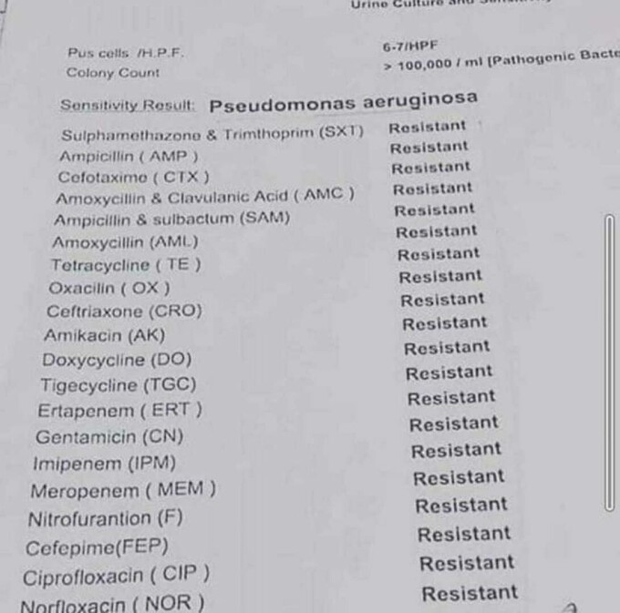 Un medic de familie din Sibiu a distribuit pe pagina de socializare o antibiogramă care arată o bacterie rezistentă la toate antibioticele.