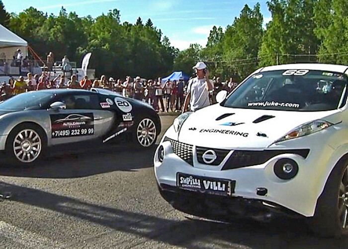 Cat tupeu! Nissan Juke-R se da la Bugatti Veyron! Rezultatul e incredibil! VIDEO