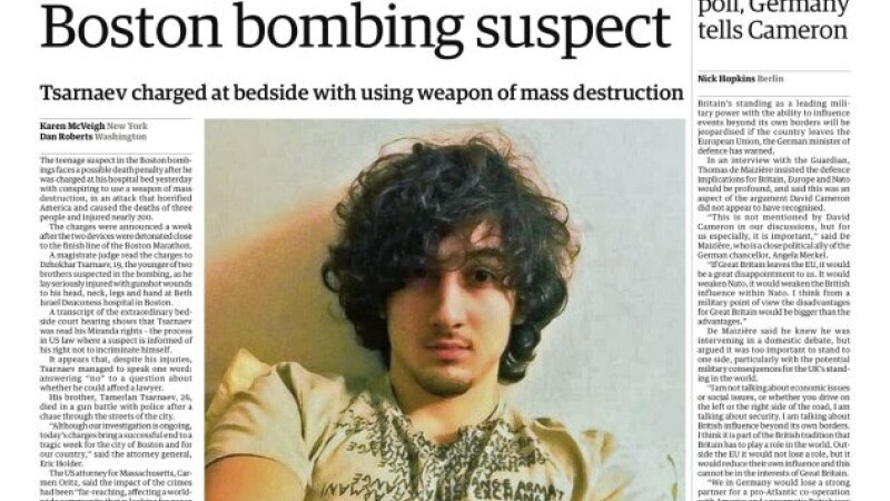 Johar Tsarnaev prima pagina guardian