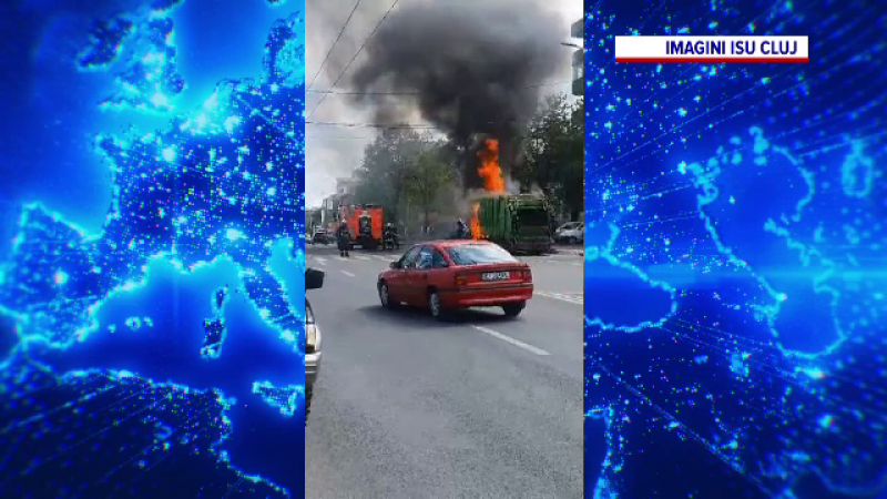 Camion în flăcări pe o stradă din Cluj Napoca. Ce s-a întâmplat