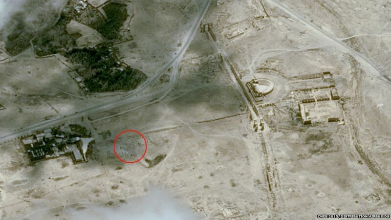 distrugere templu Palmira, imagine din satelit