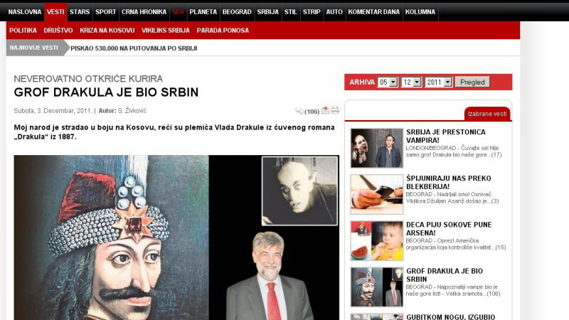 Dracula in ziarul sarb Kurir