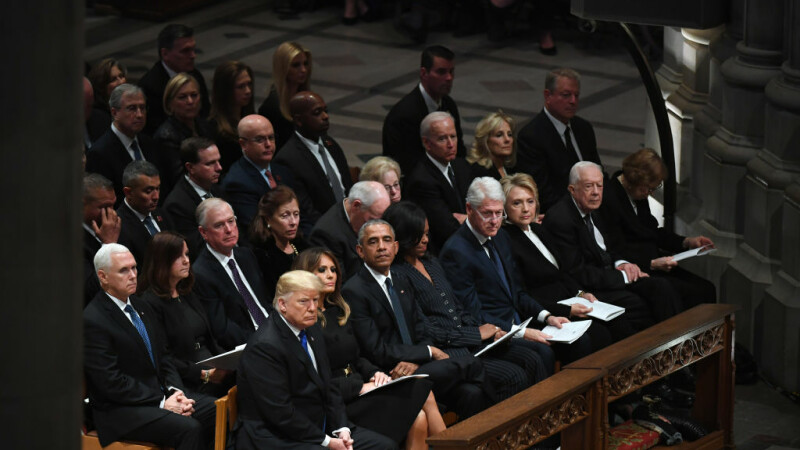 Soții Trump, Obama, Clinton și Carter, la funeraliile lui George Bush Sr.