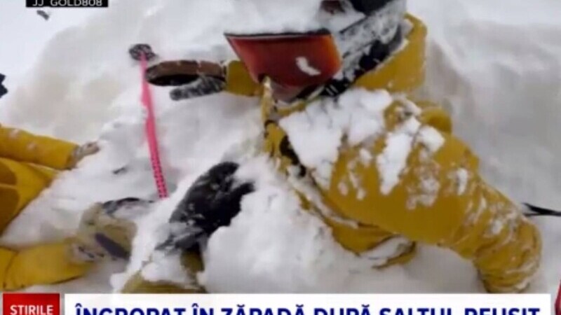 Momentul în care un schior a rămas îngropat în zăpadă, cu picioarele în sus. Cum a reușit să scape cu viață | VIDEO