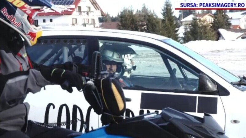 Concurs inedit între snowmobil și mașină de curse, la Păltiniș. Care este mai rapid